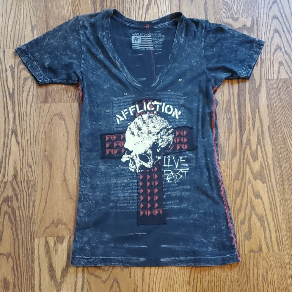Affliction studded graphic t-shirt